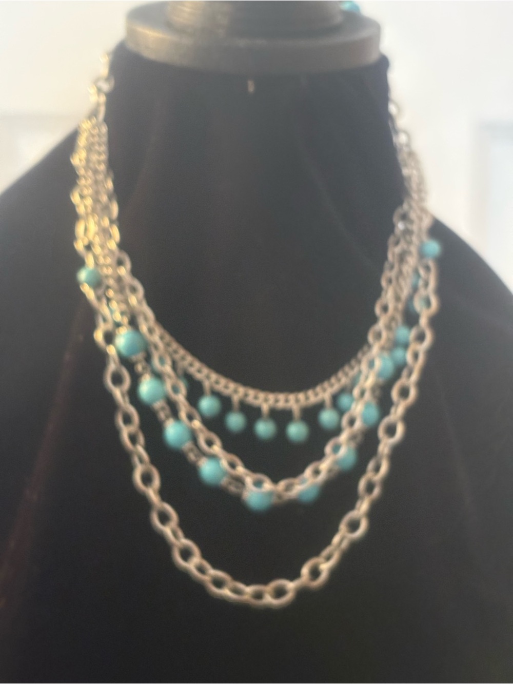 paparazzi Turquoise Bead Layered Silver Necklace